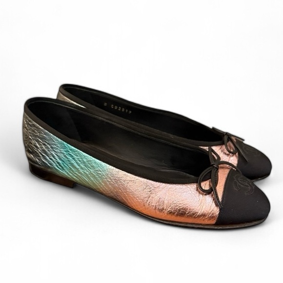 CHANEL rainbow 🌈 ombre metallic ballet ballerina flats shoes size 38 7 7.5 8 - Picture 10 of 12